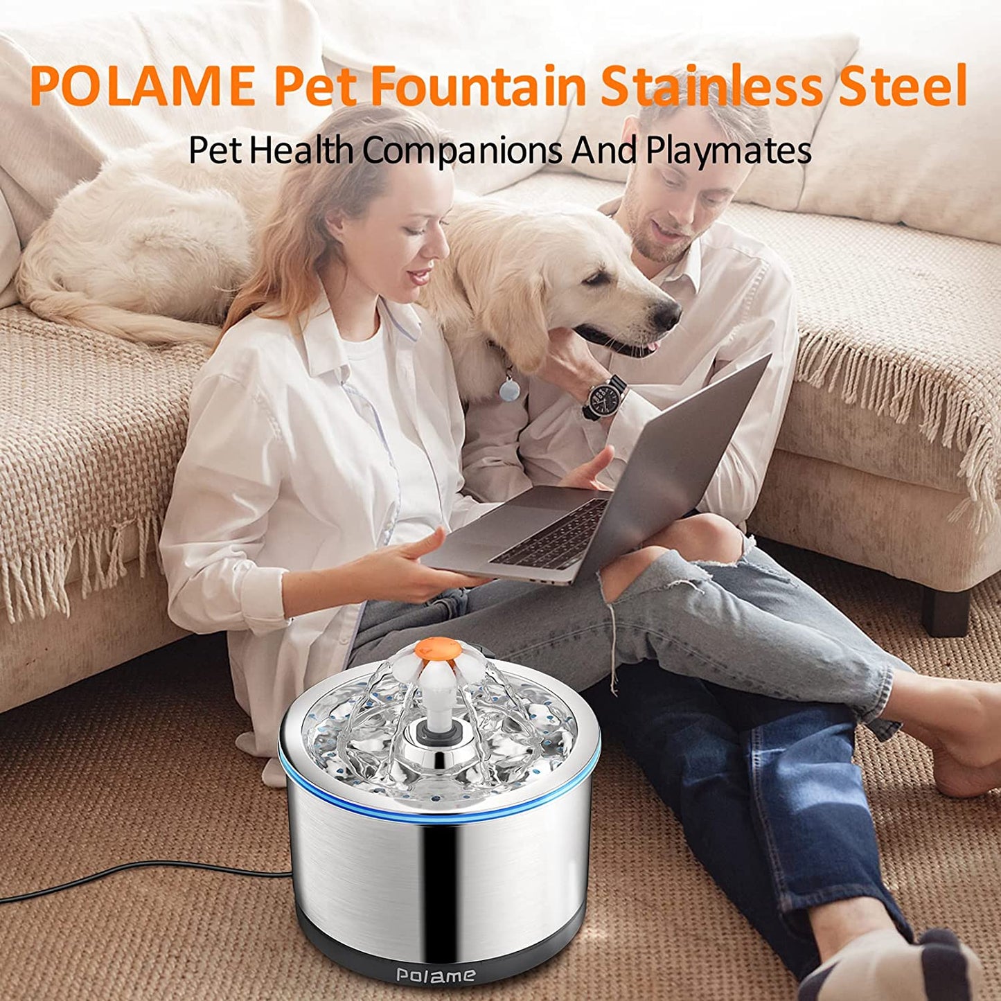 Cat Water Fountain Stainless Steel, Ultra-Quiet Cat Fountains for Drinking, Metal Cat Fountain Pet Water Fountain for Cats Inside, 84Oz/2.5L with Three Water Flow for Cats, Dogs