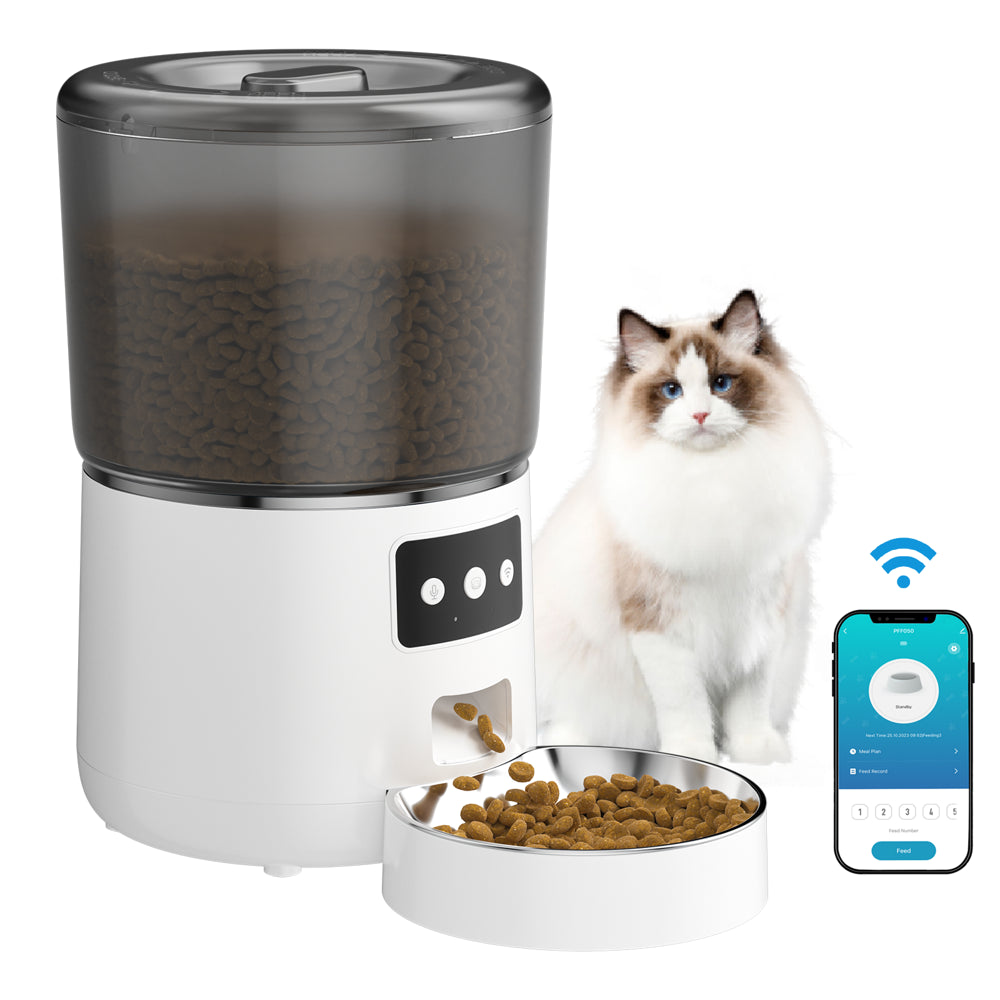 Automatic Cat Feeder, Wifi Automatic Cat Feeder Dispenser, with APP Control for Remote Feeding, 4L Automatic Dog Feeder, 1-10 Meals per Day for Cat and Dog，Dual Power Supply, 10S Voice Record