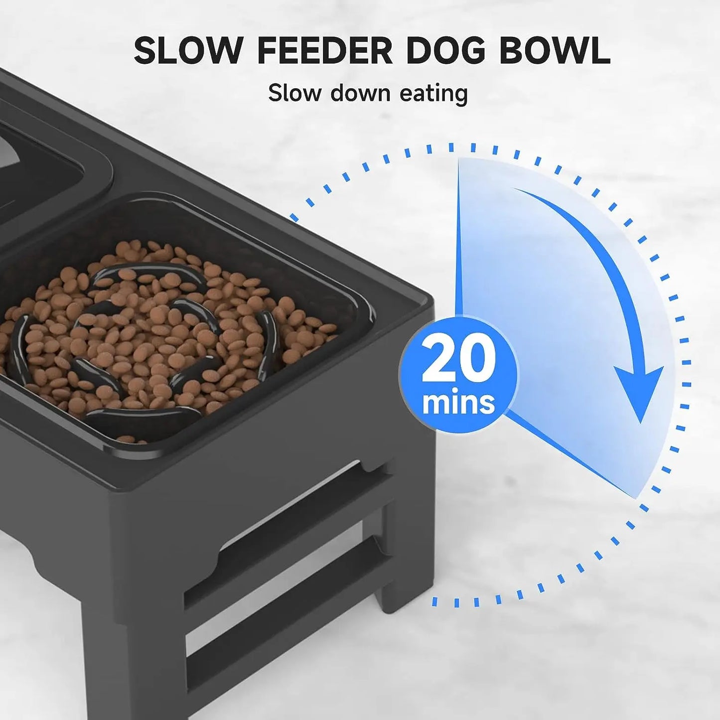 ELS PET Elevated Dog Bowls Adjustable Raised Dog Bowl with Slow Feeder Dog Bowl and Dog Water Bowl Non-Spill for Dogs and Pets