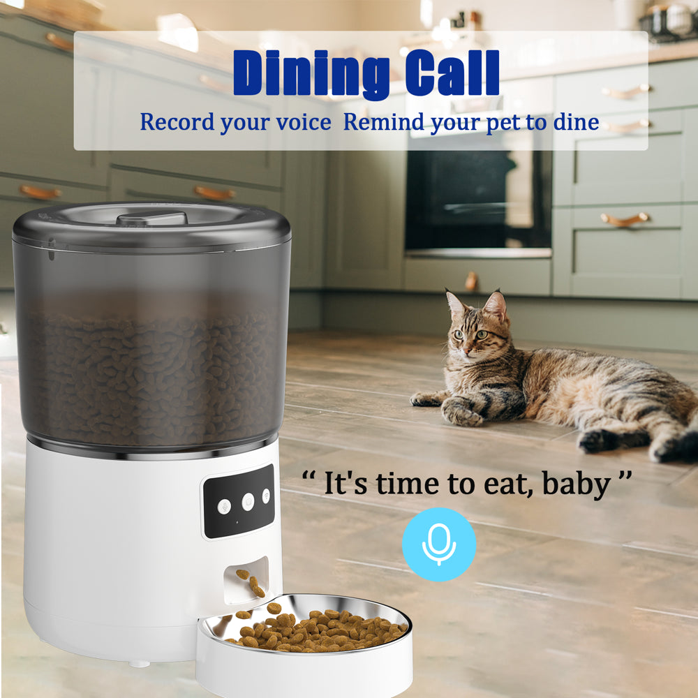 Automatic Cat Feeder, Wifi Automatic Cat Feeder Dispenser, with APP Control for Remote Feeding, 4L Automatic Dog Feeder, 1-10 Meals per Day for Cat and Dog，Dual Power Supply, 10S Voice Record